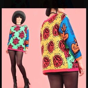 Vintage Iconic Betsy Johnson Punk Label Sweater 1980s Faith Hope Charity Bright